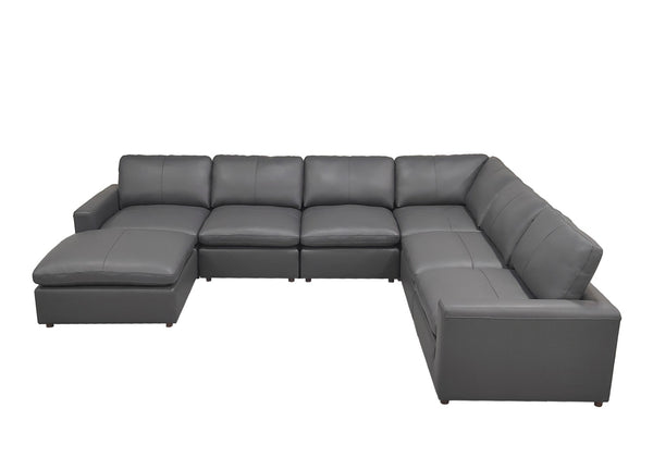 English Elm Leather Match Modular Sectional Sofa with Top Grain Upholstery for Open Living Rooms Blue Gray B2748S00171