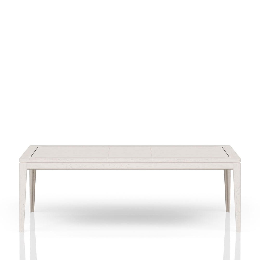 English Elm Expandable Leg Table Vanilla White Solid Wood & Brass Inlay — Mid‑Century Tapered Legs, Durable Spacious Top B2699P310415