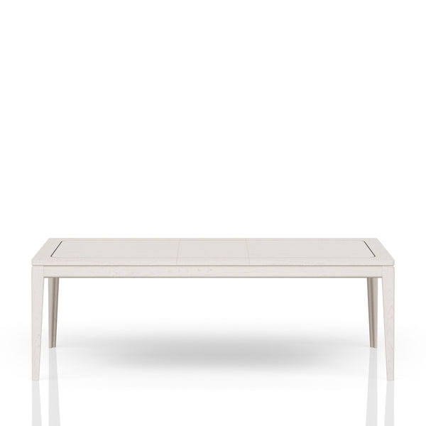 English Elm Expandable Leg Table Vanilla White Solid Wood & Brass Inlay — Mid‑Century Tapered Legs, Durable Spacious Top B2699P310415