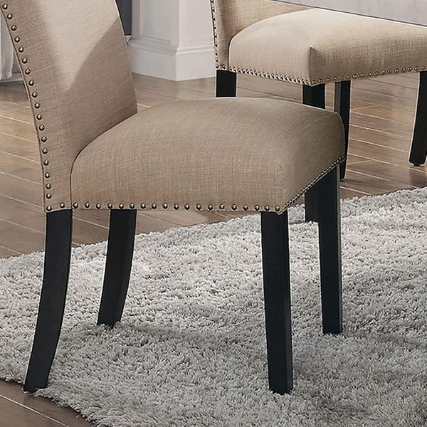 English Elm Gorgeous Marble Top 7 Piece Dining Set with Nailhead Upholstered Chairs Dark Wood Base Beige,Black,White B2741S00764