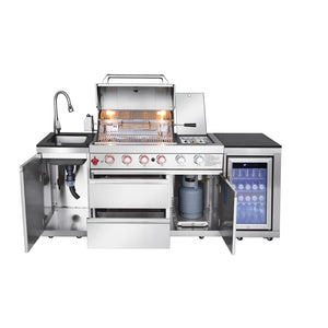 English Elm Outdoor Propane Kitchen Island with Grill Sink Refrigerator and Bar in Stainless Steel W5007S00010