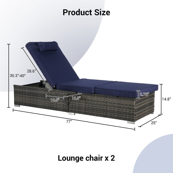 English Elm Outdoor Pe Rattan Chaise Loungers Set of 2 with Cushions Poolside Patio Resort Style Dark Blue W874P266305