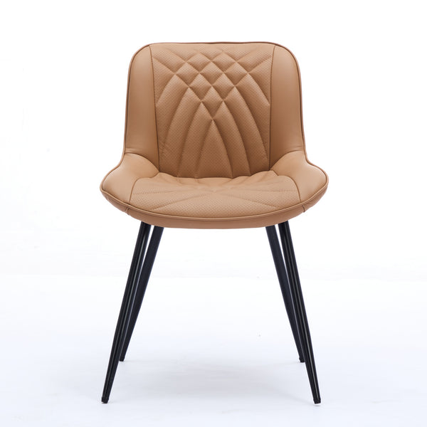 English Elm Dining Curved Back Dining Chair Set of 2 — Ergonomic Upholstered PU with Perforation, Thick Cushion, Floor-Safe Caps khaki W1143P254985