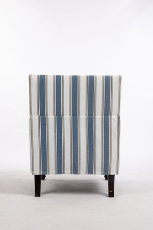 English Elm Upholstered Vintage Armchair with Striped Linen Look, Nailhead Trim, High-Density Foam Comfort Blue W2530P174775