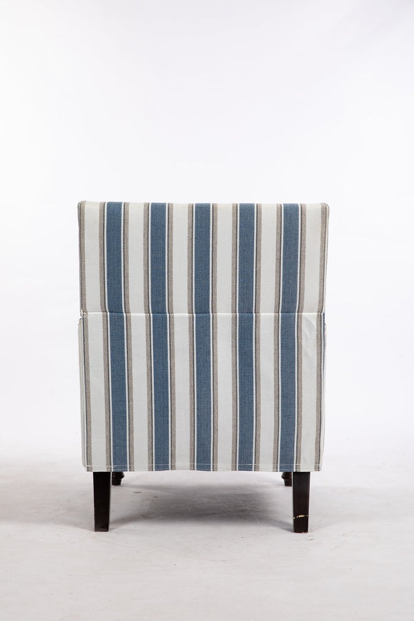 English Elm Upholstered Vintage Armchair with Striped Linen Look, Nailhead Trim, High-Density Foam Comfort Blue W2530P174775