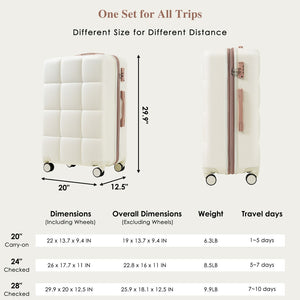 English Elm Luggage 3 Piece Abs Hard Shell Set with Usb Port Cup Holder and Spinner Wheels Beige+Gold N726P170956R