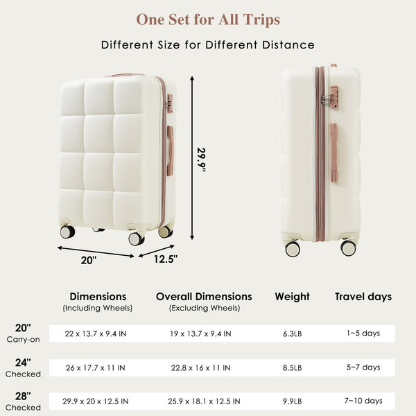 English Elm Luggage 3 Piece Abs Hard Shell Set with Usb Port Cup Holder and Spinner Wheels Beige+Gold N726P170956R