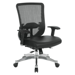 OSP Home Furnishings Vertical Mesh Back Ergonomic Manager Chair with Lumbar Support and Bonded Leather Seat 889-E3T17C63C