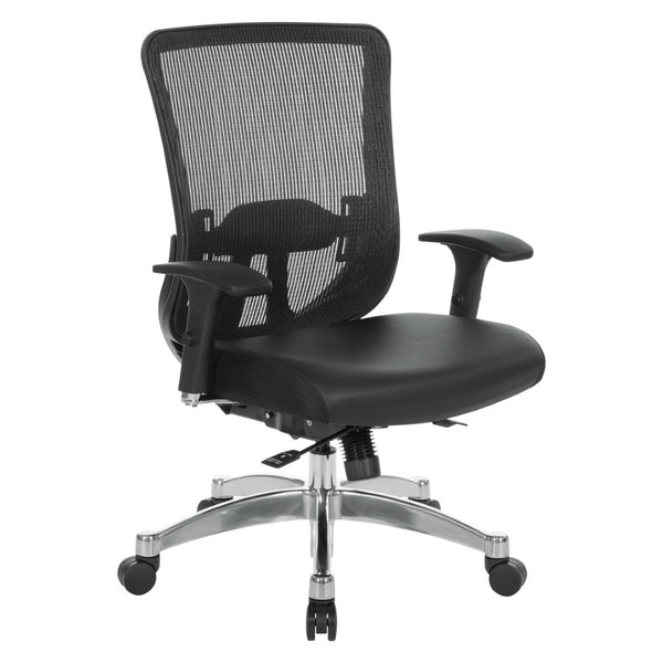 OSP Home Furnishings Vertical Mesh Back Ergonomic Manager Chair with Lumbar Support and Bonded Leather Seat 889-E3T17C63C