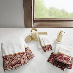 Madison Park Aubrey Traditional 6 Piece Jacquard Towel Set MP73-7450 Burgundy