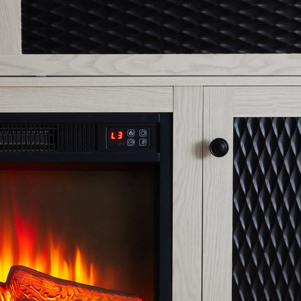 English Elm Embossed TV Stand with 23" Electric Fireplace Insert, 65" TV Console with Ample Storage & Cable Management Ameican White Oak W1758S00036