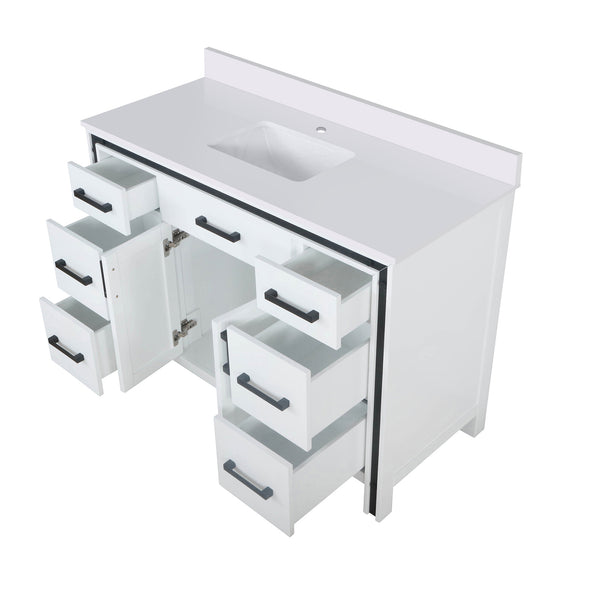 English Elm White 48 in. Bath Vanity with Cultured Marble Top, Solid Wood Frame, Soft-Close Drawers, Scratch-Resistant Counter and Pre-Drilled Faucet Hole for Easy Installation B2731P260691