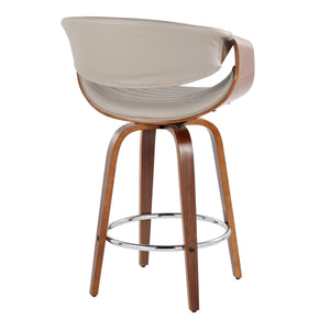 English Elm Symphony Mid-Century Counter Stool Set of 2 – 26" Fixed Height Swivel Faux Leather Seats, Walnut Legs Grey B202S00378
