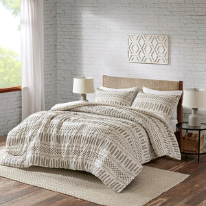 English Elm Cotton Rhea Jacquard Comforter Mini Set for Full/Queen — 100% Cotton OEKO‑TEX, Farmhouse Striped Charm Ivory+Charcoal 21.65 L x 22.44 W x 8.27 H B035128810