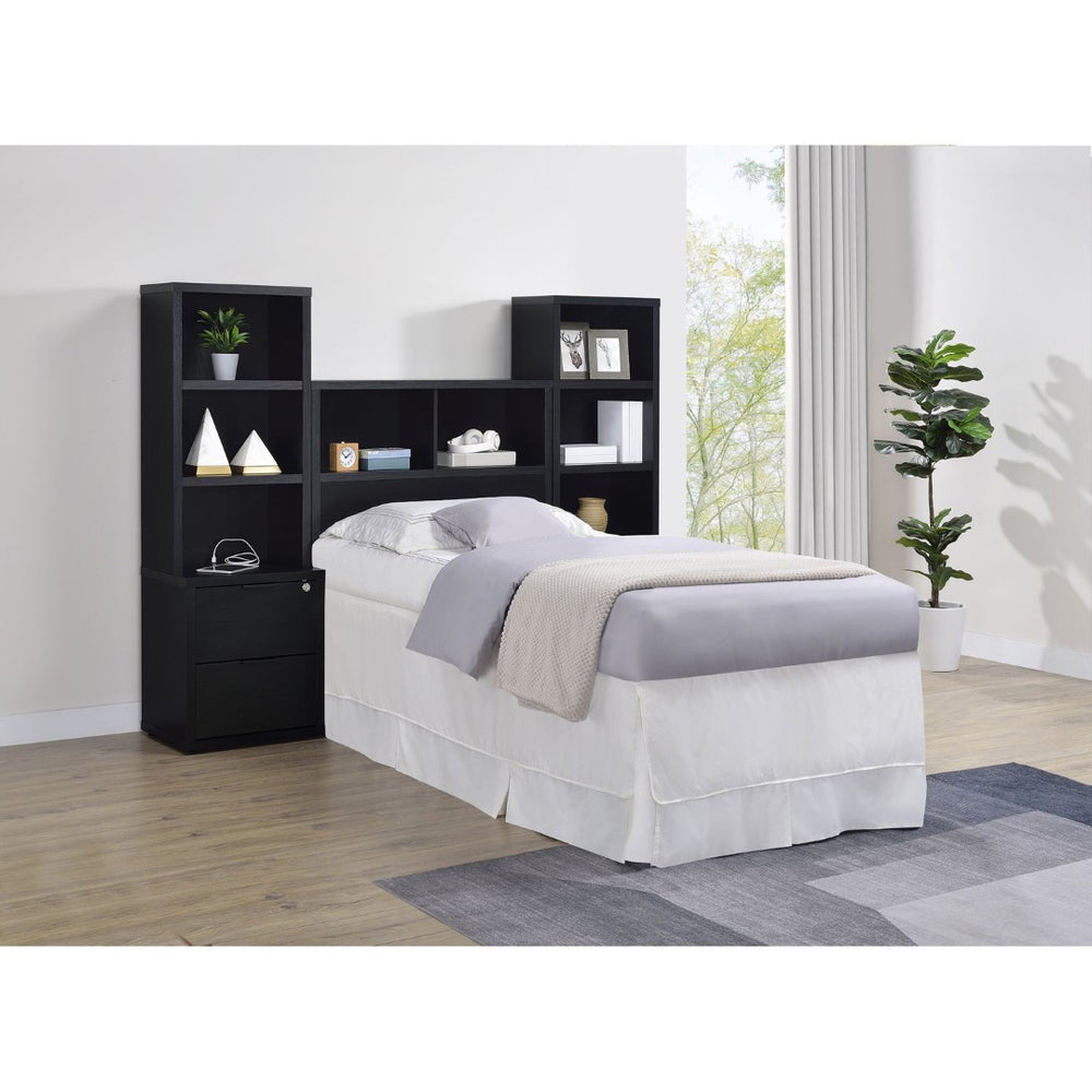 English Elm Geary Twin Bookcase Headboard Set with Nightstands Usb Charging Matte Finish Black B062S01695
