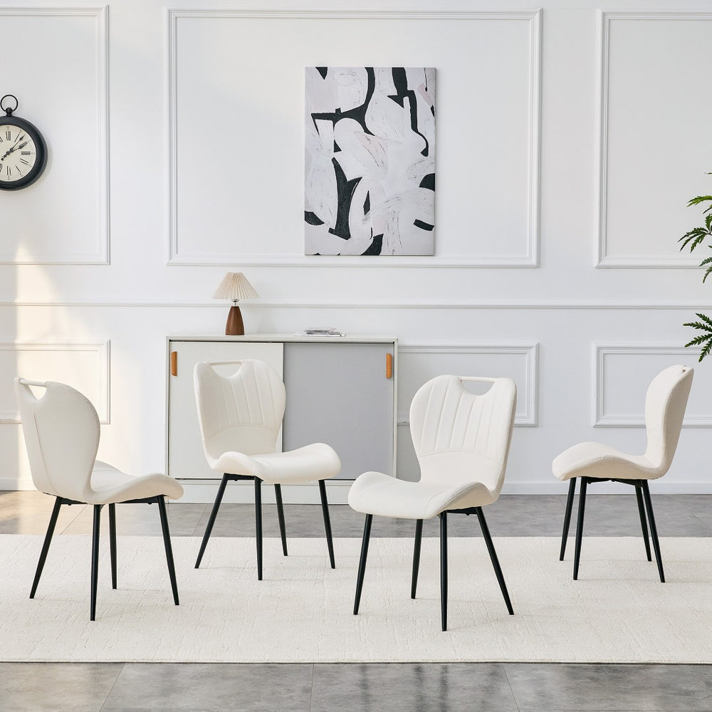 English Elm Set of 4 Olive Fabric Dining Chairs Ergonomic Cushion Black Steel Frame Modern White+Black W1151P454887