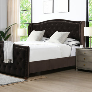 English Elm Marcella Upholstered Shelter Headboard Bed Set, King, Deep Brown Performance Velvet