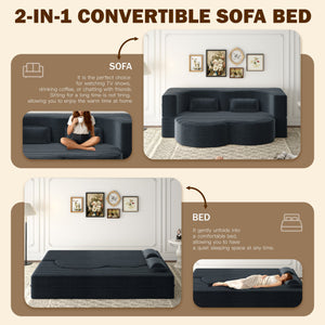 English Elm Modern Full Size Folding Sofa Bed with Plush Corduroy, 2 Pillows, 15" Foam Mattress, No Assembly Required DARK GREY W1885P347083