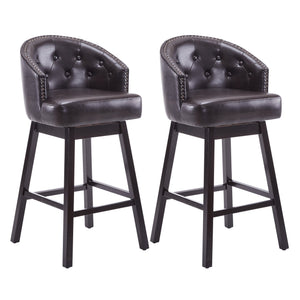 English Elm Christopher Knight Home® - 33.25" Swivel Counter Stools Set of 2 — 360° Faux Leather Bar Stools with Tufted Back, Footrest, Adjustable Feet WF532108BRN