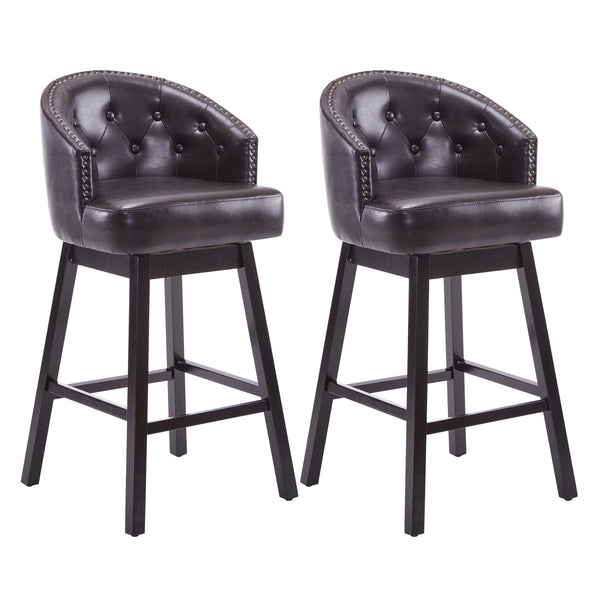 English Elm Christopher Knight Home® - 33.25" Swivel Counter Stools Set of 2 — 360° Faux Leather Bar Stools with Tufted Back, Footrest, Adjustable Feet WF532108BRN