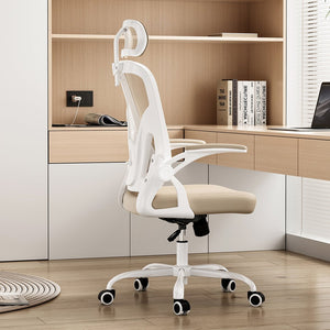 English Elm Ergonomic Office Chair With Adjustable Lumbar Support, Headrest & Space-Saving Design In White & Khaki T3623P380924