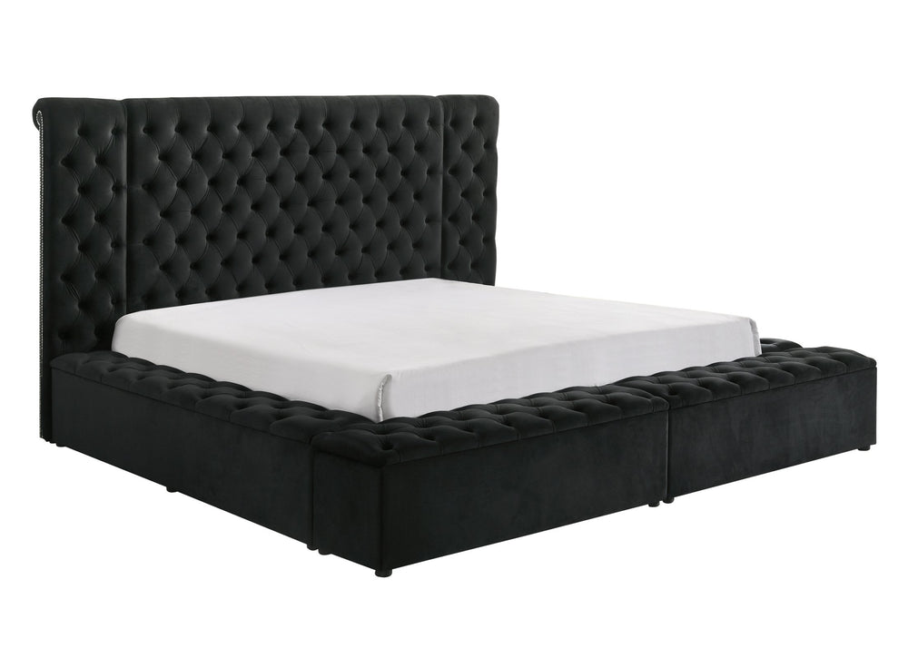 English Elm Modern Plush Tufted Headboard Queen Bed Frame with Concealed Storage, Luxurious Upholstery Centerpiece Black 40.5 L x 56.25 W x 9 H B2741S00043