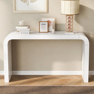 English Elm U_style Acacia Veneer Minimalist Console Table Slim Two Leg Frame for Entryway Halls White N711P213374K