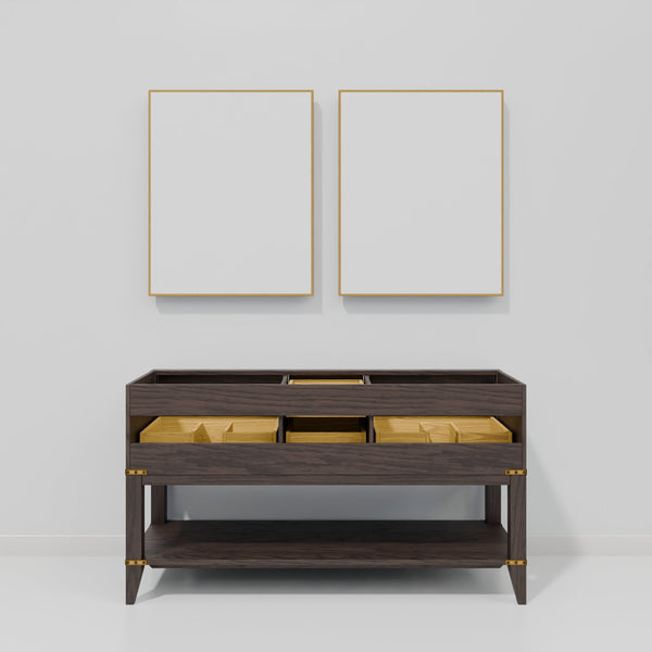 English Elm Brown Oak Double Bath Vanity With White Quartz Top & 28 In. Mirrors - Elegant Storage Solution! B2731S01632