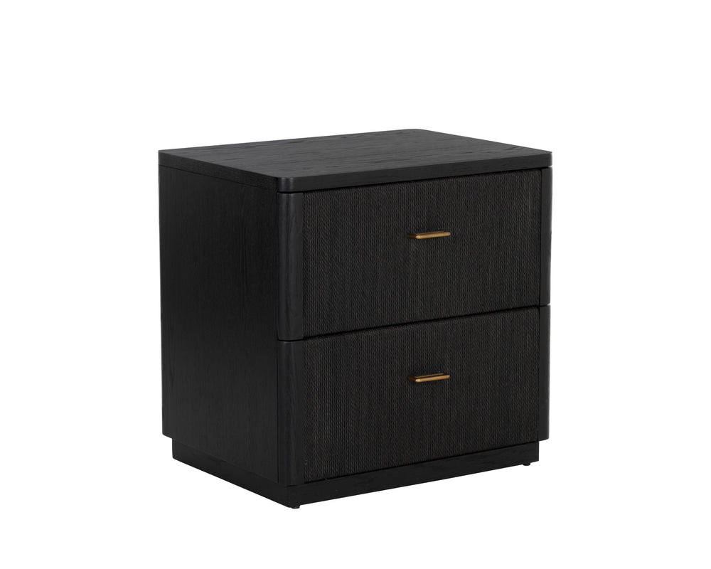 Sunpan Etienne Nightstand: Elegant Linear Design with Antique Brass Handles & Unique Wood Character Elements Black