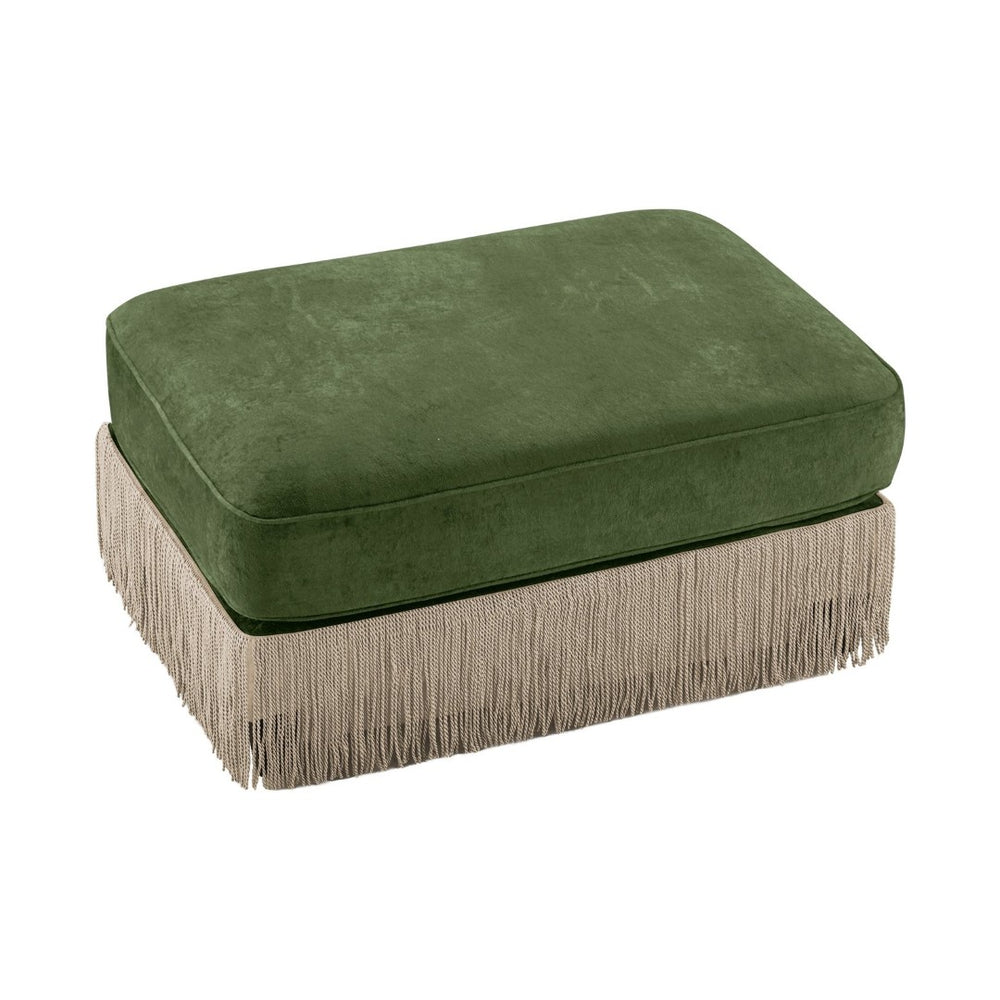 English Elm Ottoman Velvet Tufted Sectional with Tassel Skirt French Luxe Chesterfield Lounge Accent Green W714P450858