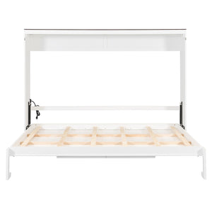 English Elm Queen Murphy Wall Bed with Usb Ports Space Saving Cabinet for Guest or Home Office White LP000385AAK