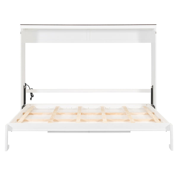 English Elm Queen Murphy Wall Bed with Usb Ports Space Saving Cabinet for Guest or Home Office White LP000385AAK