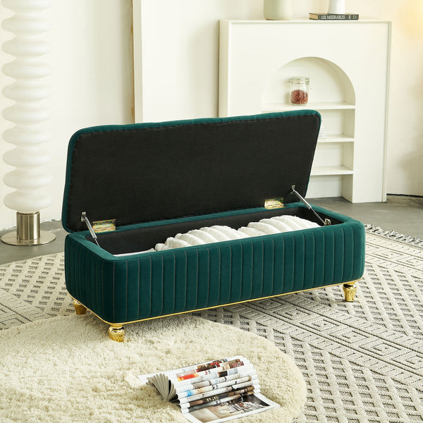 English Elm 47.24''W Storage Ottoman with Deep Button Tufting, Gold Accent Trim, Gas Lift, Sturdy Metal Legs Green W579P224708