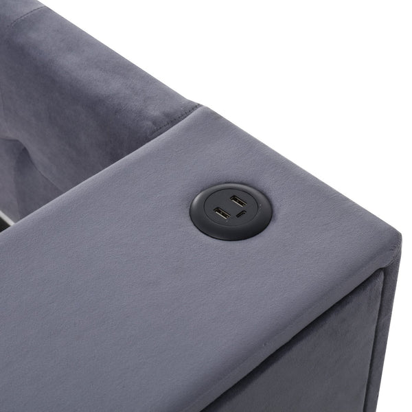 English Elm Twin Upholstered Bed with Trundle and Storage Drawers, USB Ports, French Velvet Luxurious Feel Gray SF000184AAE