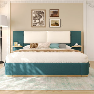 English Elm Christopher Knight Home® - Queen Plush Leather Upholstered Bed Frame with Wingback Headboard, Wavy Footboard, Quiet Support Green 50.63 L x 18.88 W x 8.25 H N761S0000023F