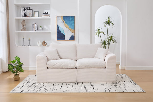 English Elm UNITED Cloud Couch Modular Sectional Sofa with Corduroy Cover, Ergonomic 2-Seater, No Assembly Needed Beige W1568P371117