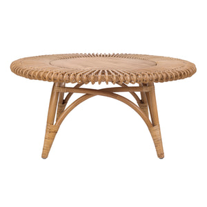 New Pacific Direct Alani Rattan Round Coffee Table w/ Wood Top Honey 39.5 x 39.5 x 18