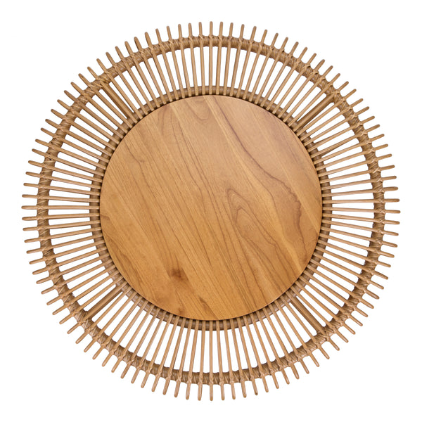 New Pacific Direct Alani Rattan Round Coffee Table w/ Wood Top Honey 39.5 x 39.5 x 18