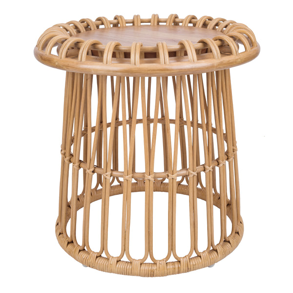 New Pacific Direct Galia Rattan Round Side/ End Table w/ Wood Top Honey 22 x 22 x 22