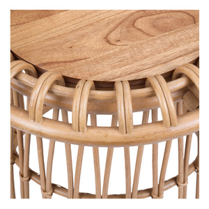 New Pacific Direct Galia Rattan Round Side/ End Table w/ Wood Top Honey 22 x 22 x 22