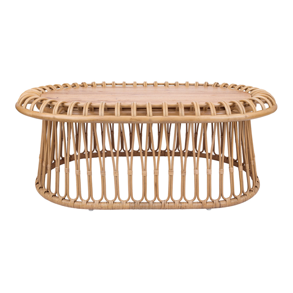New Pacific Direct Galia Rattan Oval Coffee Table w/ Wood Top Honey 47 x 27.5 x 18