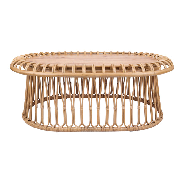 New Pacific Direct Galia Rattan Oval Coffee Table w/ Wood Top Honey 47 x 27.5 x 18