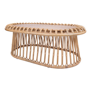 New Pacific Direct Galia Rattan Oval Coffee Table w/ Wood Top Honey 47 x 27.5 x 18
