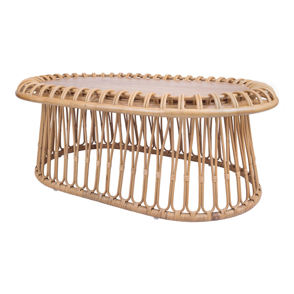 New Pacific Direct Galia Rattan Oval Coffee Table w/ Wood Top Honey 47 x 27.5 x 18