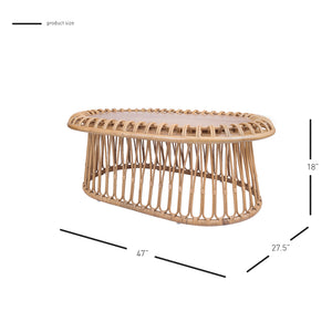 New Pacific Direct Galia Rattan Oval Coffee Table w/ Wood Top Honey 47 x 27.5 x 18