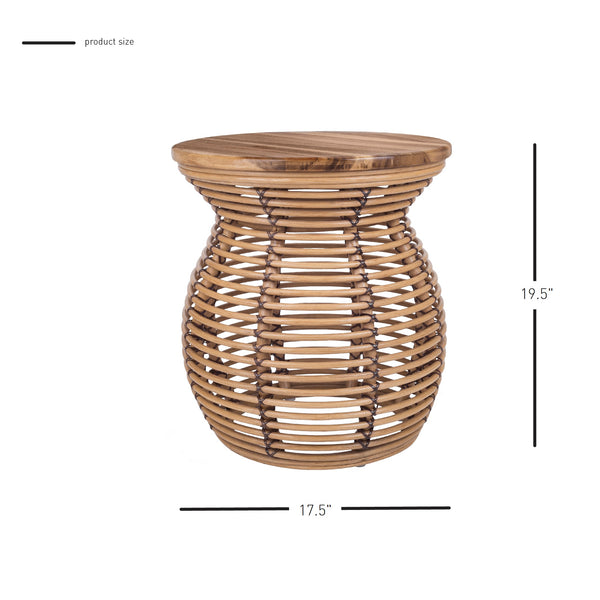 New Pacific Direct Quito Rattan Side/ End Table  w/ Wood Top Honey 17.5 x 17.5 x 19.5