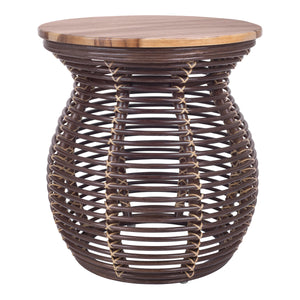 New Pacific Direct Quito Rattan Side/ End Table w/ Wood Top Paloma Brown 17.5 x 17.5 x 19.5