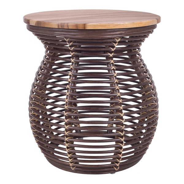 New Pacific Direct Quito Rattan Side/ End Table w/ Wood Top Paloma Brown 17.5 x 17.5 x 19.5
