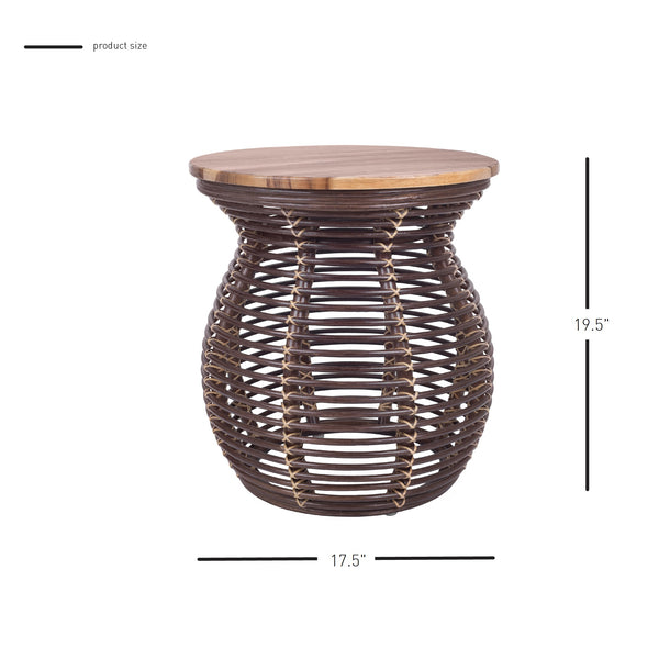 New Pacific Direct Quito Rattan Side/ End Table w/ Wood Top Paloma Brown 17.5 x 17.5 x 19.5