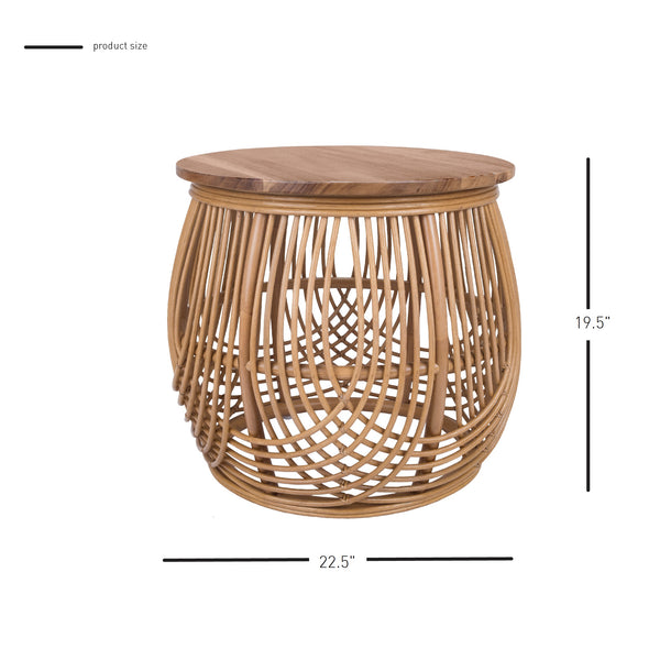 New Pacific Direct Arlo Rattan Side/ End Table w/ Wood Top Honey 22.5 x 22.5 x 19.5